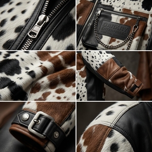 Chaqueta de Cuero Premium al por Mayor con Parches de Piel de Vaca, Fabricante de Abrigos Personalizados de Piel de Animal de Alta Gama para Hombre con Diseño Gráfico - Product Image 5