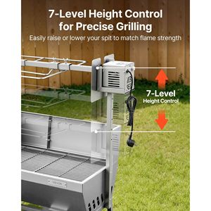 Griglia Girarrosto da Esterno 38W con Capacità di Carico 60 kg e Altezza Regolabile a 7 Livelli, Girarrosto per Maiale e Agnello, Girarrosto a Carbone a 7 Livelli - Product Image 4