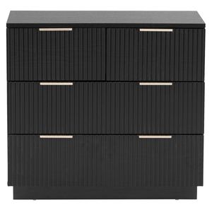 Comodino a Tre Livelli con Quattro Cassetti, Ante con Motivo Ondulato, in Particelle P2 Nere e Pannello a Densità Media - Product Image 2