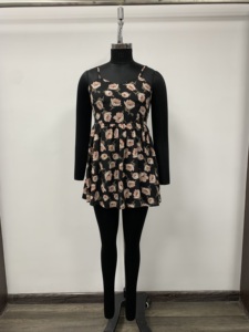 Floral Print Pleated Mini <b>Dress</b> With Sweetheart Neck Long Sleeve Casual Spring Wear - Product Image 1