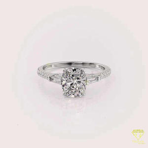 Anillo de Compromiso con Corte Redondo, Cultivado en Laboratorio, Oro Blanco, Halo Oculto, Engaste Catedral, Anillo Solitario para Novia, Elegante Anillo de Boda - Product Image 2