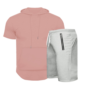 Nouvel ensemble court d'été pour homme avec capuche, poches zippées, survêtement de fitness décontracté, coupe ajustée, tenue de sport respirante pour la gym et l'entraînement 2026 - Product Image 3