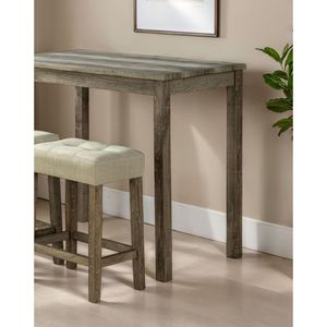 Transitional Brown 3pc Dining <b>Set</b> Rubber Wood <b>Table</b> with Tufted Seat 2x Beige <b>Stools</b> Furniture for Dining Room - Product Image 3