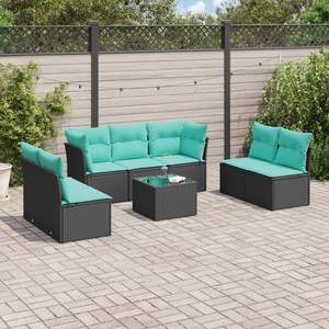 Set di divani da giardino in polyrattan nero da 8 pezzi con cuscini, eleganti mobili da esterno - Product Image 1