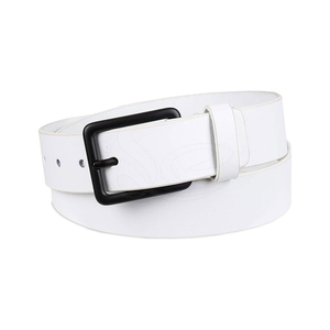 <b>White</b> Genuine Leather Casual <b>Belt</b> With Black Rectangular Pin Buckle Cow Hide Solid Design, Personalized Buckle and Branding - Product Image 2