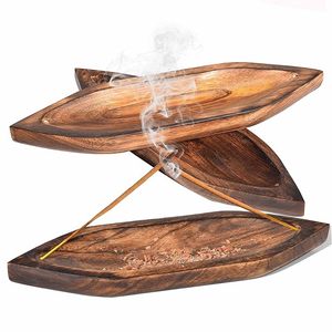 Porta Incienso de Madera Natural en Forma de Barco con Recolector de Ceniza, Soporte de Agarbatti de Madera Hecho a Mano para Meditación en el Hogar - Product Image 2