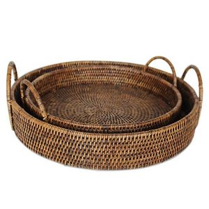 Bandeja decorativa de ratán natural, bandeja tejida con asa, bandeja de ratán para decoración del hogar, bandeja de ratán hecha a mano para servir. - Product Image 2