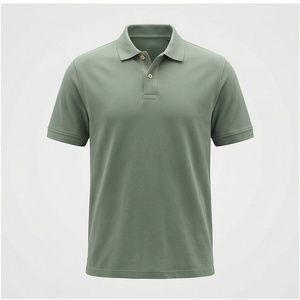 Polo en tricot à manches courtes vert uni pour homme, coupe classique, design boutonné - Product Image 1
