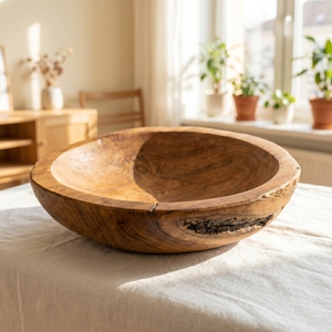 Tazón Poco Profundo de Madera de Teca Hecho a Mano de Primera Calidad, Borde Natural, Minimalista, Ecológico, Duradero, Sostenible, Color Personalizado - Product Image 3