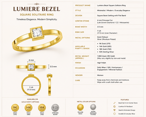 Bague de fiançailles en or jaune massif 9 carats avec diamant taille princesse, bague solitaire classique en or jaune pour femme - Product Image 2