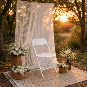 High Quality Modern Lightweight Portable Comfortable White Flat Back Plastic Folding Chair for Outdoor Use - Product Image 1
