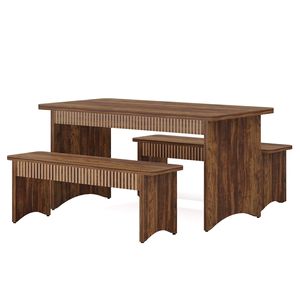 Set da Pranzo in 3 Pezzi per 4-6 Persone, Tavolo da Cucina con 2 Panche - Product Image 4