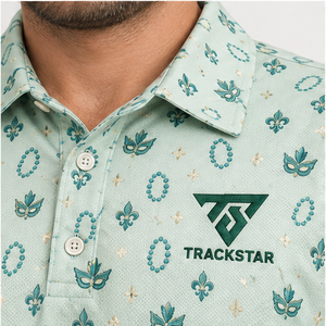 Camisa Polo Trackstar para Hombre, Color Verde Menta, con Estampado de Máscara de Carnaval, Manga Corta, Cuello con Botones, Camisa de Golf, Logotipo Personalizado - Product Image 5