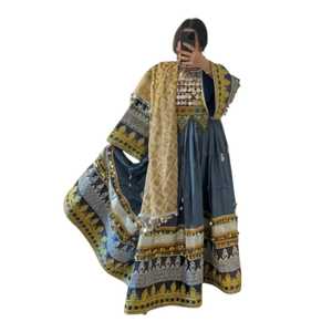 Ethnic Wear Afghan Kuchi Chiffon Floor Length Handmade Embroidered Beaded Appliqued Washable Tribal Afghan Kuchi <b>Wedding</b> <b>Dresses</b> - Product Image 1
