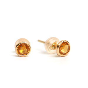 Natural Yellow Sapphire Round Stud <b>Earrings</b> in Solid 14K Yellow Gold Bezel Set Canary Gemstone <b>Post</b> Luxury September Birthstone - Product Image 2