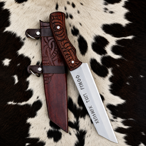 Couteau Viking Seax fait main en acier à haute teneur en carbone, lame fixe, couteau de survie et de chasse pour le bushcraft avec étui en cuir, vente en gros - Product Image 6