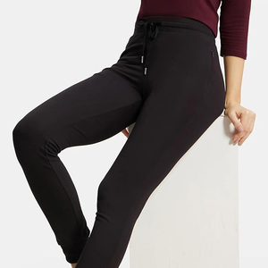 Solid Black <b>Cuffed</b> Women's <b>Jogger</b> Pants High Elastic Waist Drawstring Wholesale Europe Slim Fit Fleece - Product Image 5