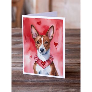 Basenji My Valentine Whimsical A7 Size <b>5x7</b> Blank Note Cards Pack of 8 Includes <b>Envelopes</b> for Greetings - Product Image 2