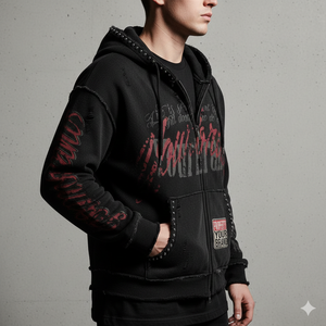 Ranzia Industry Factory Wholesale Custom Men's Custom Men’s Zip Hoodie Manufacturer 100% Cotton Embroidery Distressed Hoodie - Product Image 2