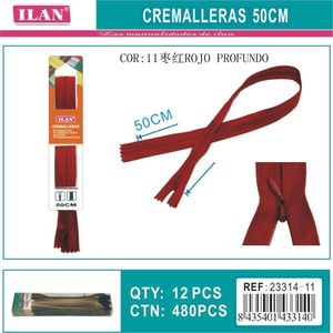 Ilan Fermeture Éclair Invisible 50cm Rouge Profond pour Couture et Artisanat - Product Image 3