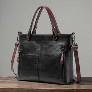 Grand sac fourre-tout décontracté rétro en cuir véritable avec fermeture éclair, imperméable, portable, sac à bandoulière et sac à main pour femme - Product Image 5