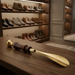 Chausse-pied de luxe en laiton avec manche en bois, élégant et poli, accessoire classique pour l'essayage de chaussures, idéal pour l'entrée - Product Image 5