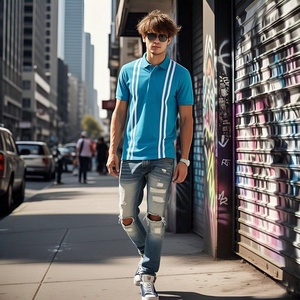 Polos de golf noirs à manches courtes pour hommes, couleur unie, affaires décontractées, broderie à revers, polos grande taille pour hommes, été - Product Image 2