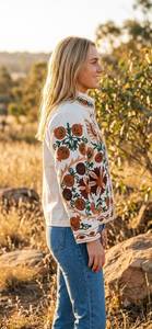 Floral Embroidered Cotton <b>Jacket</b> With <b>Mandarin</b> <b>Collar</b> Full Sleeve Prairie Chic Spring Women's <b>Jacket</b> - Product Image 3