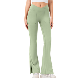 Leggings évasés pour femmes, couleur unie, grande taille, taille haute, pour le fitness et la course à pied - Product Image 1