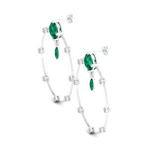 Pendientes de aro minimalistas REYES con esmeralda y moissanita en oro macizo de 14K con cierre de rosca para mujer - Product Image 3