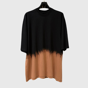 Camiseta de manga corta oversize para hombre con efecto tie-dye, teñido degradado en negro y marrón, de punto, cuello redondo, estilo casual, al por mayor - Product Image 5