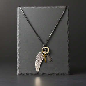 Fashion Pendant Necklace 3-Inch Pure Stainless Steel Crosswing Relic with Adjustable Leather <b>Rope</b> for Men and Boys - Product Image 6