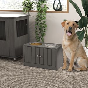 Ciotole Rialzate per Cani di Grande Capacità 44L con Mobiletto Contenitore, Grigie - Product Image 1