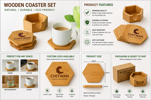 Juego de Posavasos de Madera Personalizados de Diseño - Productos de Oficina Promocionales Elegantes para la Protección de la Mesa en Acción de Gracias y Navidad - Product Image 3