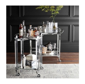 Premium Clear <b>Acrylic</b> Cocktail <b>Cart</b> Modern Circular Rolling Drink Station Table with Polished Silver Accents - Product Image 3