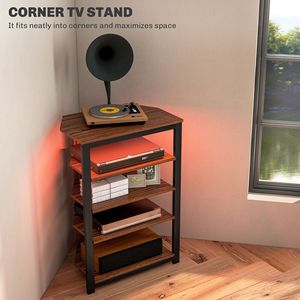 Supporto TV da salotto marrone con luci a LED AV Media Stand scaffali e cornice in acciaio angolo torre Audio - Product Image 4