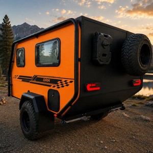 Mini-caravane moderne 2 places en aluminium léger tout-terrain, remorque de camping coulissante, design autocollant noir, pour l'extérieur - Product Image 4