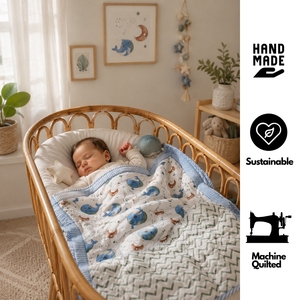 Edredón Reversible de Algodón Jaipuri para Bebé, Tamaño 60x40 Pulgadas, Estampado a Mano en Jaipur, Súper Suave, Personalizado, Tinte No Tóxico, Ecológico - Product Image 2