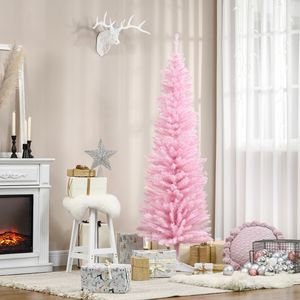 6FT Pink PVC Artificial Pencil Christmas <b>Tree</b> with 390 Realistic Branch Tips Slim Indoor Xmas <b>Tree</b> and <b>Plastic</b> Stand Decorated - Product Image 2