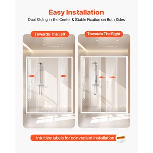 Porte de douche semi-cadre semi-encadrée étanche en verre trempé transparent de 6 mm (1/4 po) avec double porte coulissante en verre, 57,8-59 L x 70 H po - Product Image 5