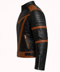 Chaqueta de Motociclista para Hombre en PU Marrón, Cuello Camisero, Cierre de Cremallera, Estilo Casual para Invierno, Diseño Sólido Teñido, Logotipo Frontal - Product Image 3