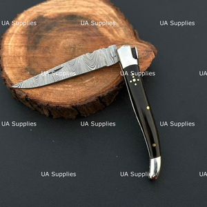Premium UA Supplies Laguiole Style Damascus Steel Folding Pocket Knife Handmade Traditional French Bull Horn Handle Hunting - Product Image 4