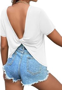 T-shirt court tricoté respirant 100% Coton Spandex, dos nu, coupe ajustée, sexy, ajouré, pour club et soirée, Vente en gros OEM - Product Image 5
