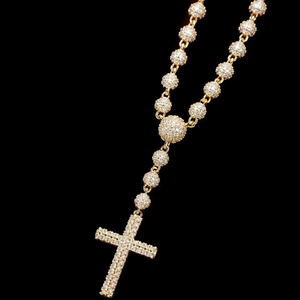 Chaîne de perles en moissanite argentée avec pendentif croix 5 mm, ton blanc et jaune, ensemble de bijoux hip-hop de luxe, collier croix avec perles - Product Image 5