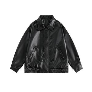 <b>Men</b> PU <b>Leather</b> <b>Jacket</b> Spring New Fashion Simple Casual Loose Vintage Zipper Amercian Coat Lapel Street Male Waterproof Overcoat - Product Image 1