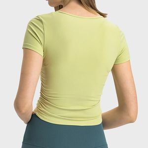 Haut de sport léger sans couture à manches courtes pour femme, brossé double face, respirant, couleur unie, extensible dans quatre directions - Product Image 4
