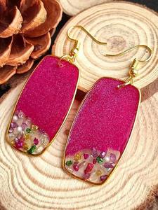 Handmade Pink <b>Resin</b> Earrings With Colorful Gemstones Irregular Shape Gold Frame Dangle Jewelry For Women <b>Resin</b> <b>Crafts</b> - Product Image 6