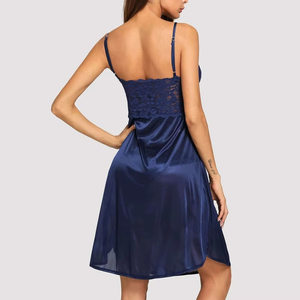 Chemise de nuit élégante pour femme en satin, col roulé, manches courtes, bretelles spaghetti, longueur genou, couleur unie, printemps-été - Product Image 6