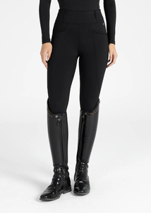 Leggings de equitación para mujer con logo personalizado, asiento de silicona, panel de malla, elásticos, pantalones de entrenamiento, diseño personalizado, carreras, OEM - Product Image 4