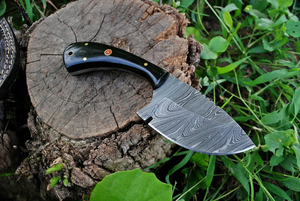 Couteau à dépecer miniature en acier Damas fait main avec manche en corne, lame fixe, couteau de chasse et de camping EDC, fabricant OEM ODM - Product Image 2